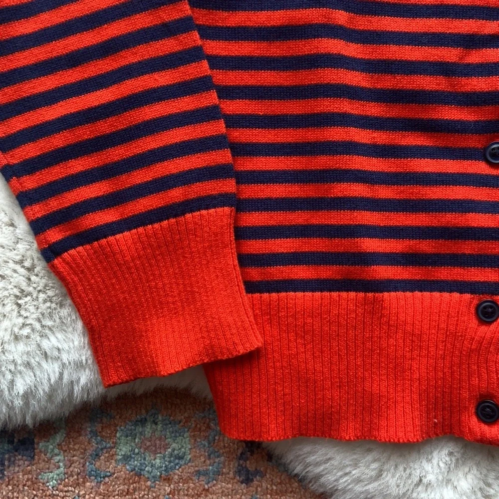 Gymboree girls striped sweater orange red and navy blue ruffle neck size M 7/8
